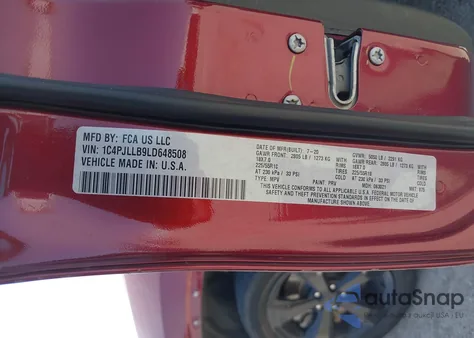 2020 Jeep Cherokee Altitude Fwd from USA, damaged, VIN 1C4PJLLB9LD648508